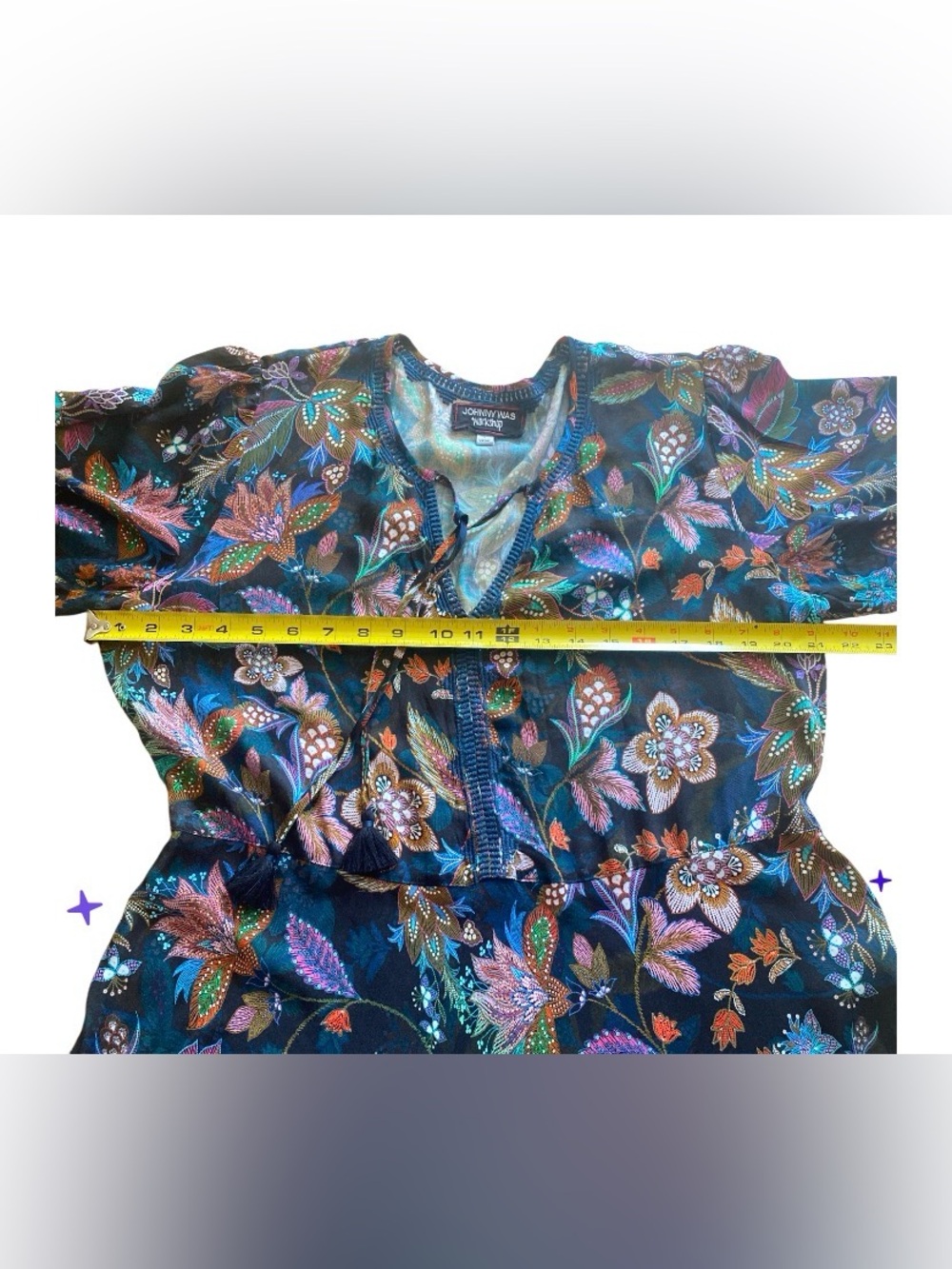 Johnny Was Black Floral Tie-Neck Maxi Dress size L - Picture 12 of 16